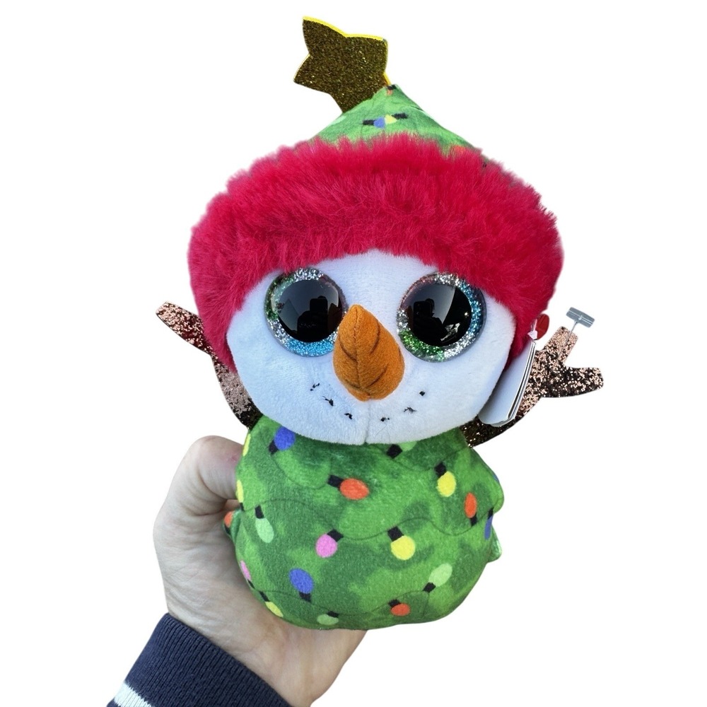 Ty‎ Beanie Boos - Garland the Christmas Tree Snowman, Glitter Eyes, MWMT